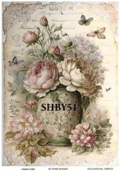 Shabby Chic Çiçek Desenli Pirinç Dekopaj Model : SHBY51 - Line Art