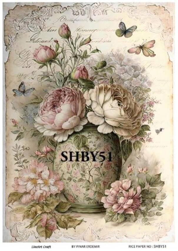 Shabby Chic Çiçek Desenli Pirinç Dekopaj Model : SHBY51 - 1