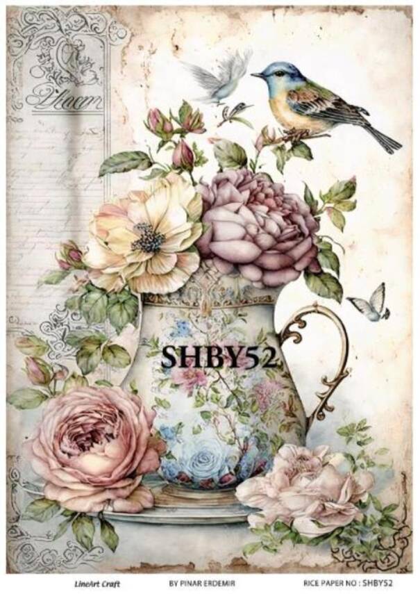 Shabby Chic Çiçek Desenli Pirinç Dekopaj Model : SHBY52 - 1