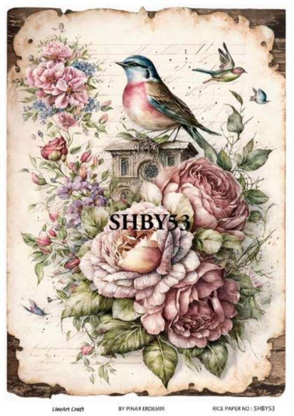 Shabby Chic Çiçek Desenli Pirinç Dekopaj Model : SHBY53 - 1