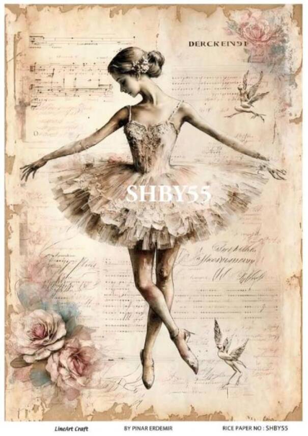 Shabby Chic Çiçek Desenli Pirinç Dekopaj Model : SHBY55 - 1