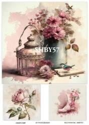 Shabby Chic Çiçek Desenli Pirinç Dekopaj Model : SHBY57 - Line Art