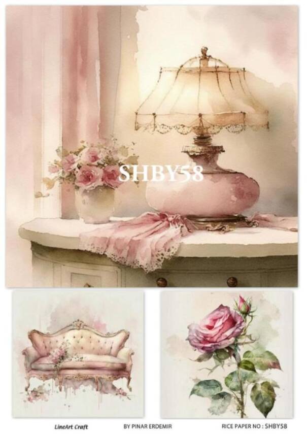 Shabby Chic Çiçek Desenli Pirinç Dekopaj Model : SHBY58 - 1