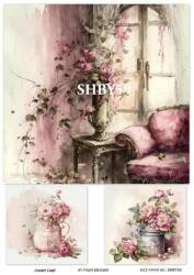 Shabby Chic Çiçek Desenli Pirinç Dekopaj Model : SHBY59 - Line Art