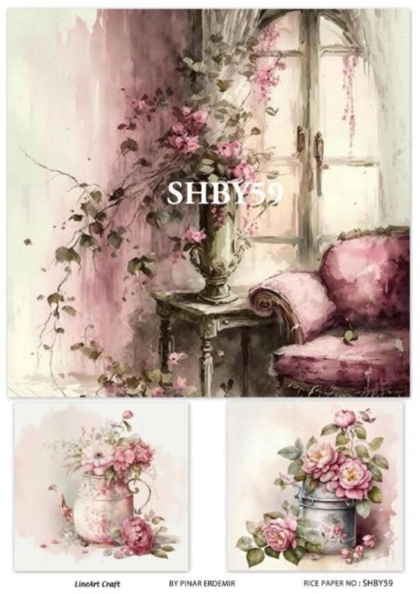 Shabby Chic Çiçek Desenli Pirinç Dekopaj Model : SHBY59 - 1