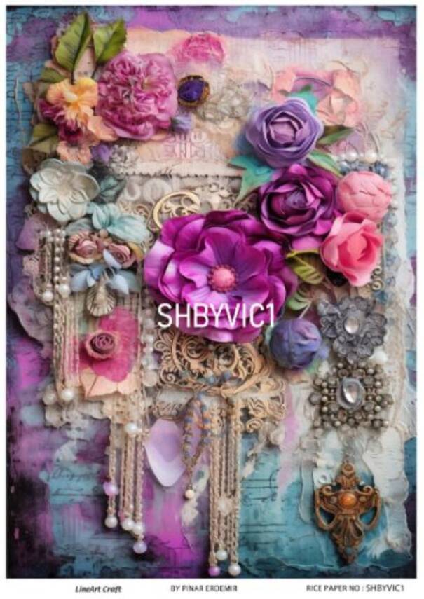 Shabby Chic Victoria Çiçek Desenli Pirinç Dekopaj Model : SHBYVIC01 - 1