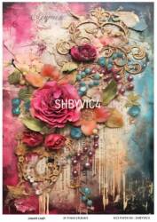 Shabby Chic Victoria Çiçek Desenli Pirinç Dekopaj Model : SHBYVIC04 - Line Art