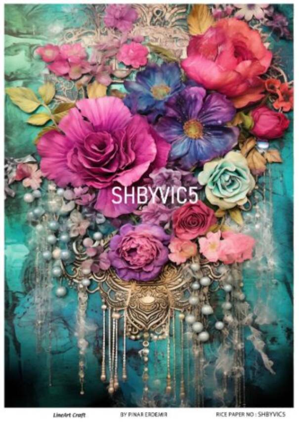 Shabby Chic Victoria Çiçek Desenli Pirinç Dekopaj Model : SHBYVIC05 - 1