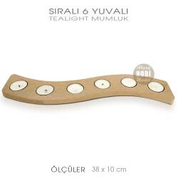 Sıralı 6 Yuvalı Tealight Mumluk (38x10 cm) Ham Ahşap - Tual Hobi Craft İst