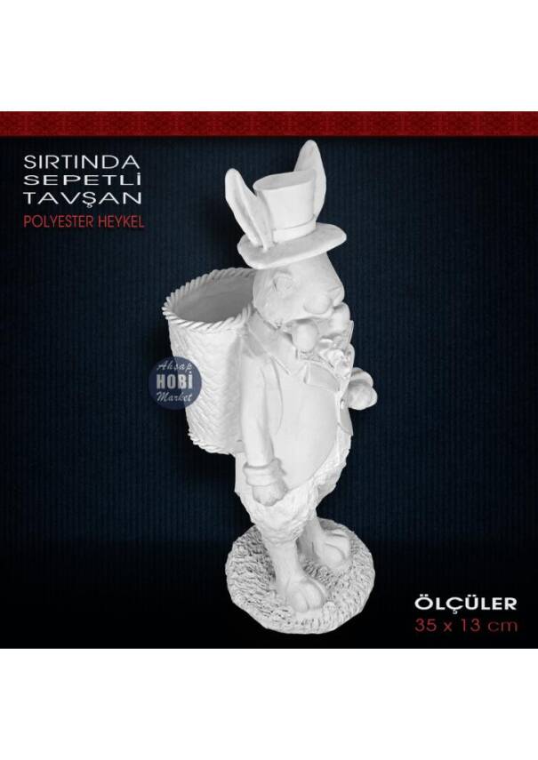 Sırtında Sepetli Tavşan Biblo (35x13cm) Ham Polyester - 1