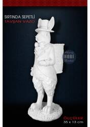 Sırtında Sepetli Tavşan Vazo (35x13cm) Ham Polyester - Tual Hobi Sanat (1)