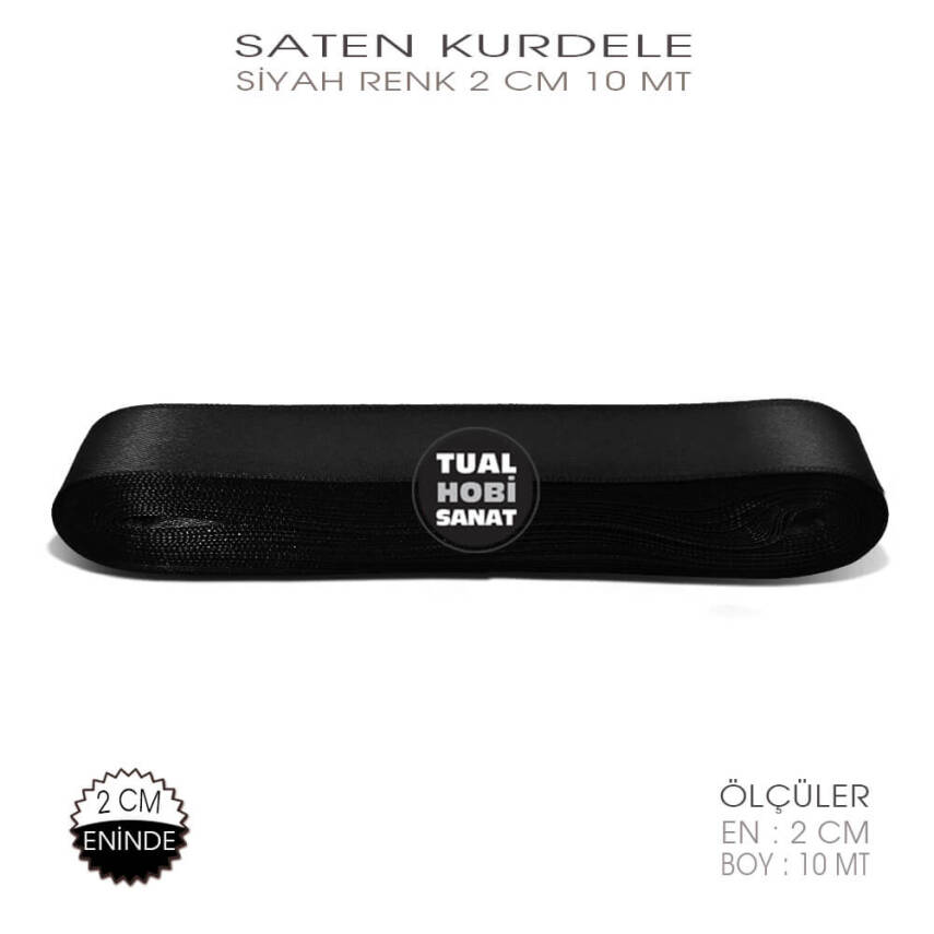 Siyah Renkli Saten Kurdele (Genişlik 2 cm) 10 Metre - 2