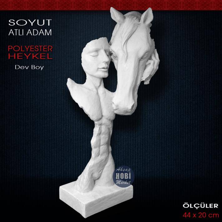 Soyut Atlı Adam Heykeli Dev Boy (44x20cm) Ham Polyester - 1