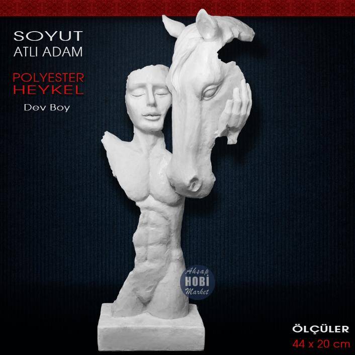 Soyut Atlı Adam Heykeli Dev Boy (44x20cm) Ham Polyester - 2