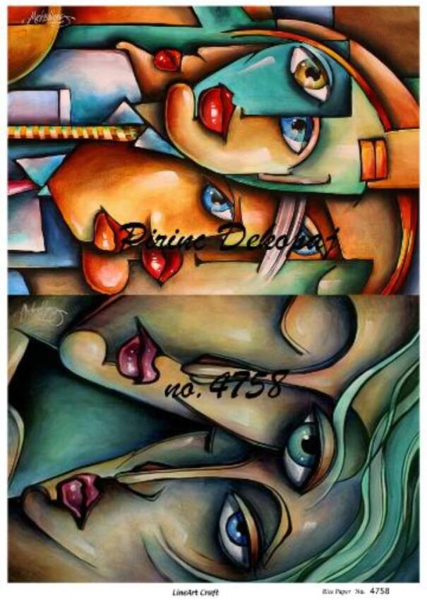 Soyut Kadın Yüzü Figürlü Pirinç Dekopaj Model : 4758 - 1