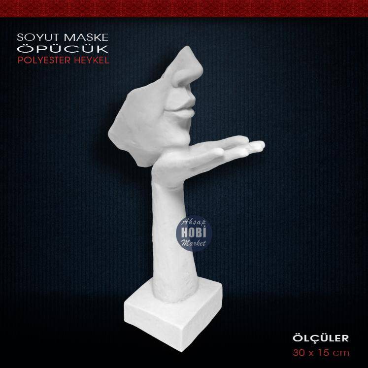 Soyut Öpücük Maske Heykeli (30x15cm) Ham Polyester - 1