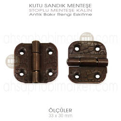 Stoplu Menteşe Antik Bakır Kalın (33x30 mm) Eskitme - Tual Hobi Sanat