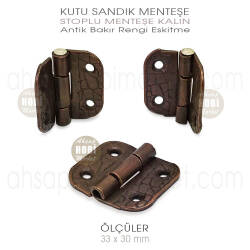 Stoplu Menteşe Antik Bakır Kalın (33x30 mm) Eskitme - Tual Hobi Sanat (1)