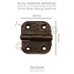 Stoplu Menteşe Antik Bakır Kalın (33x30 mm) Eskitme - 3