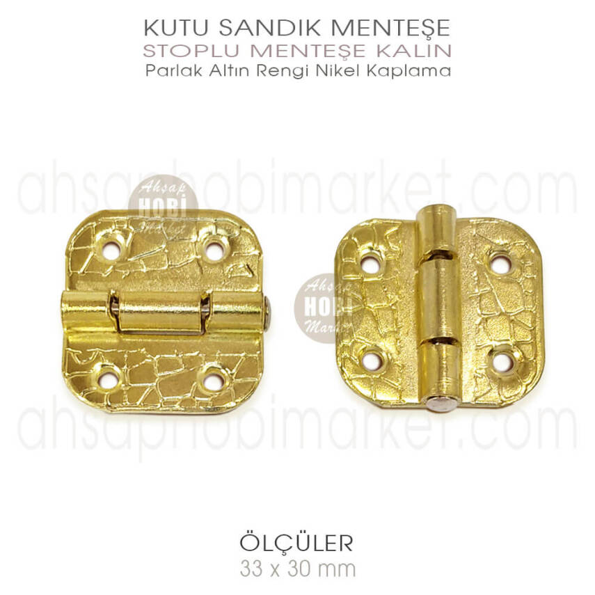 Stoplu Menteşe Gold Renkli Kalın (33x30mm) Sarı Nikel Kaplama - 1