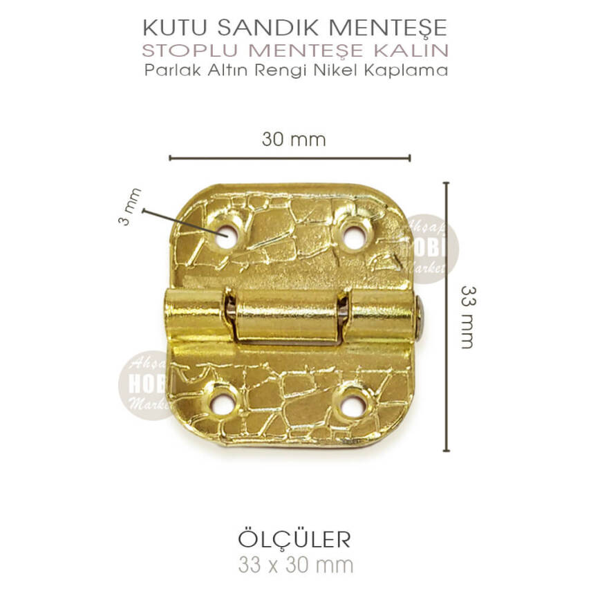 Stoplu Menteşe Gold Renkli Kalın (33x30mm) Sarı Nikel Kaplama - 3