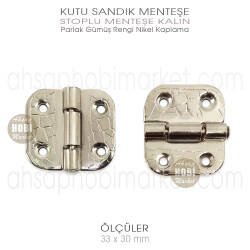 Stoplu Menteşe Gümüş Renk Kalın (33x30 mm) Nikel Kaplama - Tual Hobi Sanat