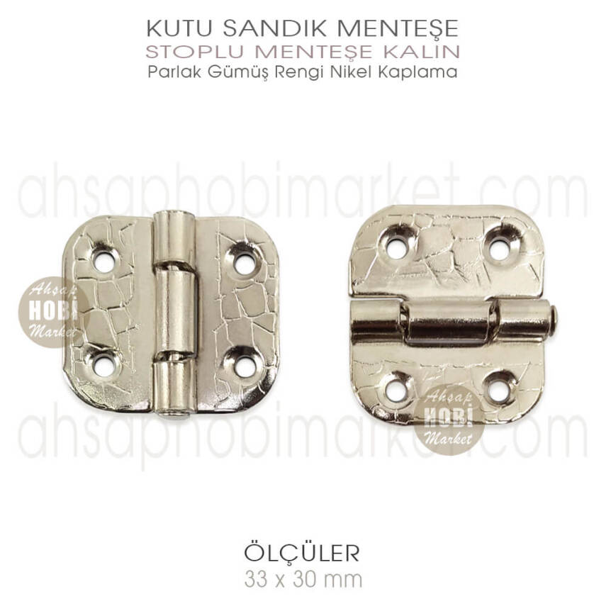Stoplu Menteşe Gümüş Renk Kalın (33x30 mm) Nikel Kaplama - 1