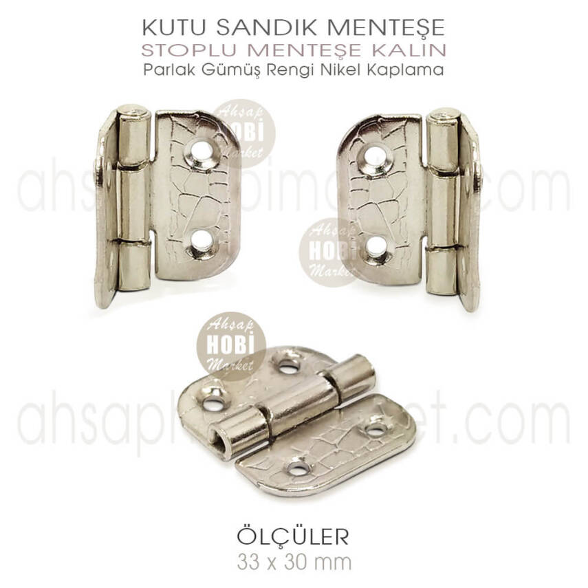 Stoplu Menteşe Gümüş Renk Kalın (33x30 mm) Nikel Kaplama - 2