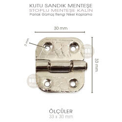 Stoplu Menteşe Gümüş Renk Kalın (33x30 mm) Nikel Kaplama - 3