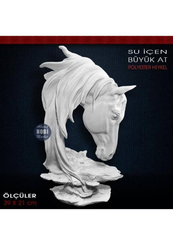 Su İçen At Kafası Heykeli Büyük (39x21 cm) Ham Polyester - 1