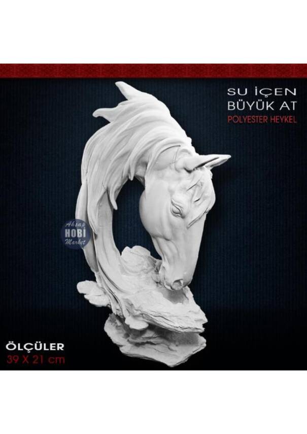 Su İçen At Kafası Heykeli Büyük (39x21 cm) Ham Polyester - 2