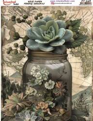 Sukulent Çiçek Desenli Pirinç Dekopaj Model : PT 00548 - Tual Hobi Craft İst