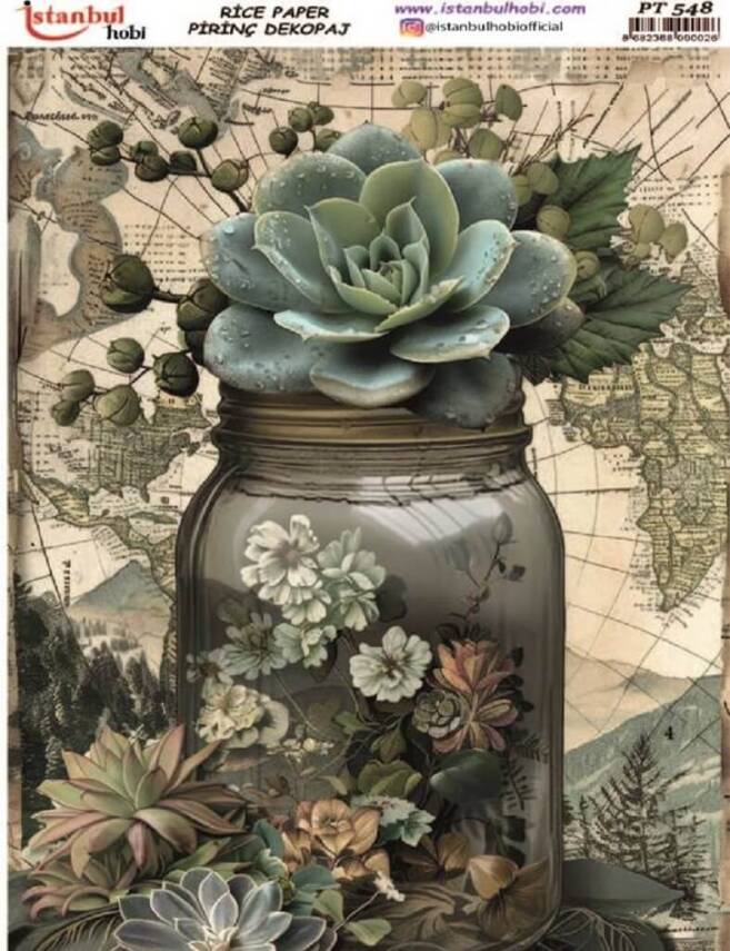 Sukulent Çiçek Desenli Pirinç Dekopaj Model : PT 00548 - 1