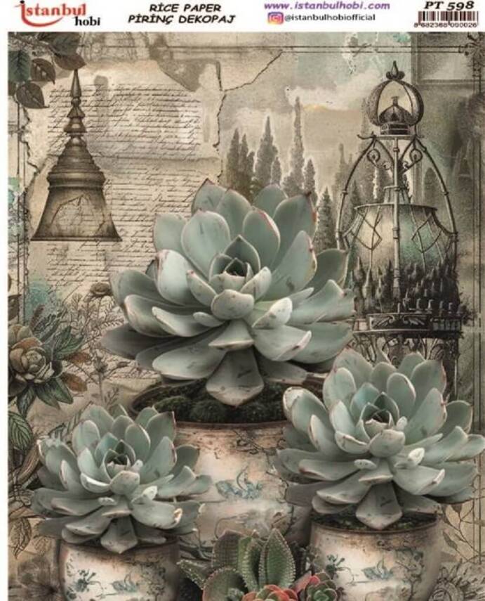 Sukulent Çiçek Desenli Pirinç Dekopaj Model : PT 00598 - 1