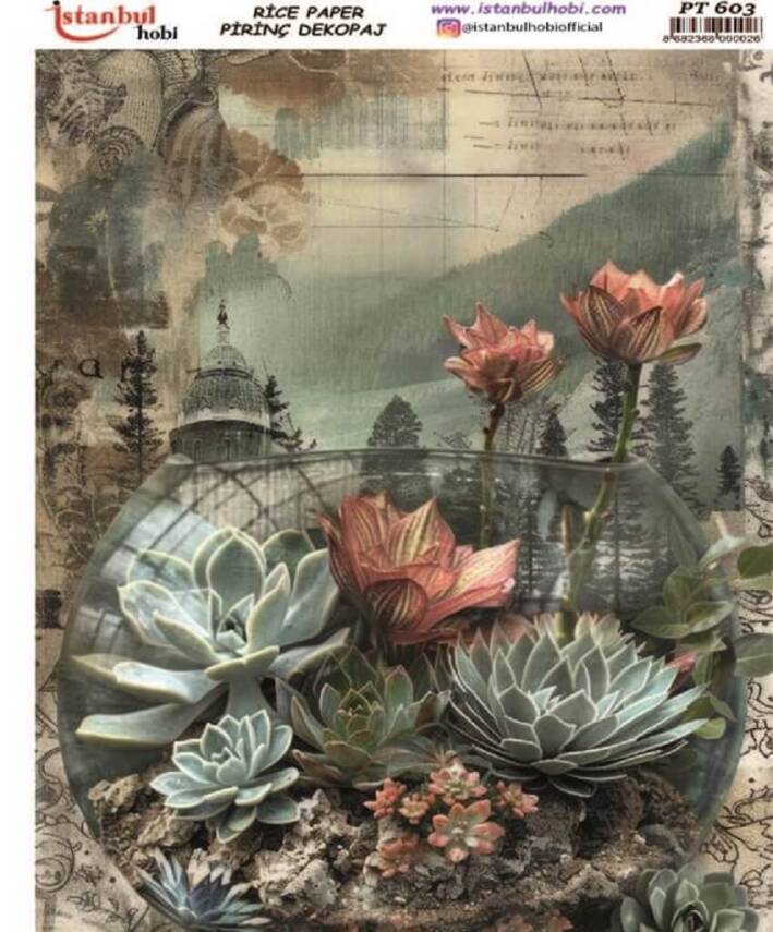 Sukulent Çiçek Desenli Pirinç Dekopaj Model : PT 00603 - 1