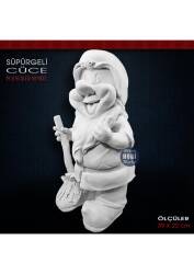 Süpürgeli Cüce Heykeli (39x22 cm) Ham Polyester - Tual Hobi Sanat (1)