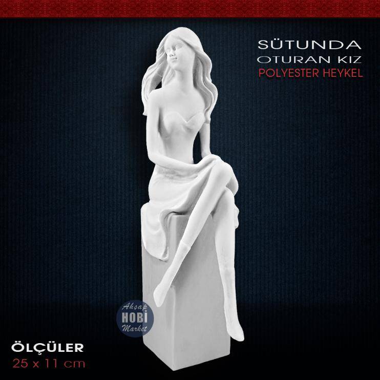 Sütunda Oturan Kız Biblo (25x11cm) Ham Polyester - 1