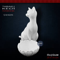 Tabaklı Kedi Biblo Çerezlik (20x16 cm) Ham Polyester - Tual Hobi Sanat (1)