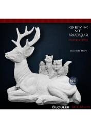 Geyik ve Hayvanlar Heykeli Büyük (34x34 cm) Ham Polyester - Tual Hobi Sanat (1)