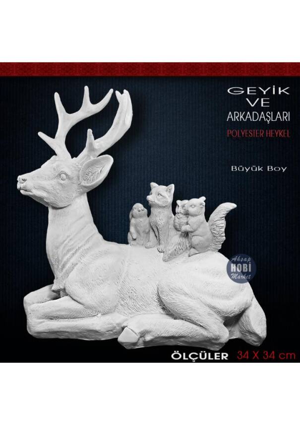 Geyik ve Hayvanlar Heykeli Büyük (34x34 cm) Ham Polyester - 2