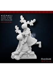 Kızaklı Geyik Sevgililer Biblo (18x13 cm) Ham Polyester - Tual Hobi Sanat