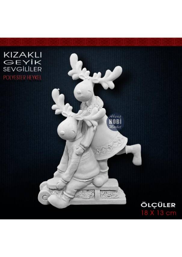 Kızaklı Geyik Sevgililer Biblo (18x13 cm) Ham Polyester - 1