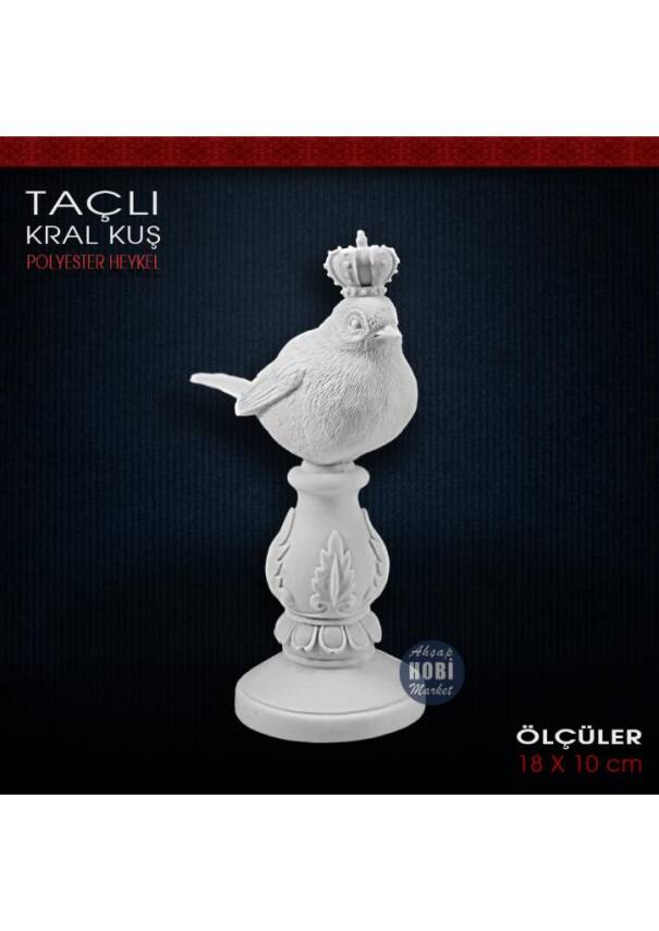 Taçlı Kral Kuş Biblo (18x10 cm) Ham Polyester - 1
