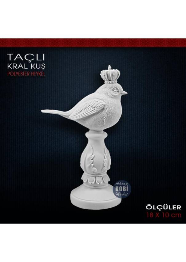 Taçlı Kral Kuş Biblo (18x10 cm) Ham Polyester - 2