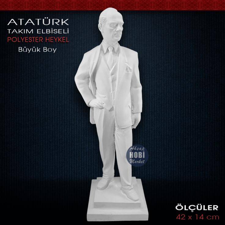 Takım Elbiseli Atatürk Heykeli (42x14cm) Ham Polyester - 1