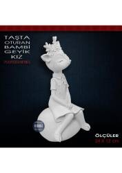 Taşta Oturan Bambi Geyik Kız Biblo (24x12 cm) Ham Polyester - Tual Hobi Sanat (1)