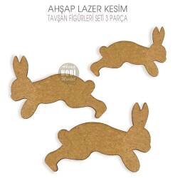 Tavşan Figürleri Seti (3 Parça) Ahşap Lazer Kesim - Tual Hobi Sanat