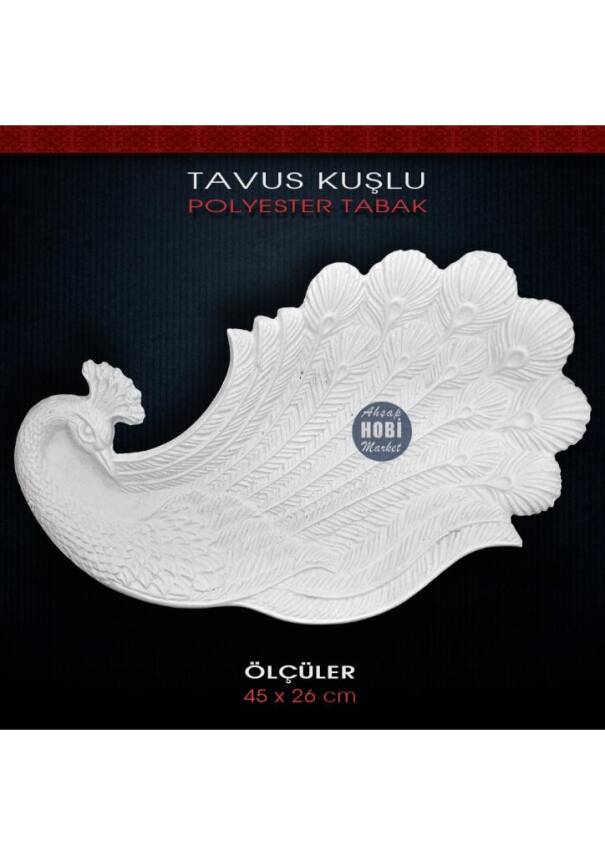 Tavus Kuşlu Tabak Gondol Büyük (45x26cm) Ham Polyester - 1