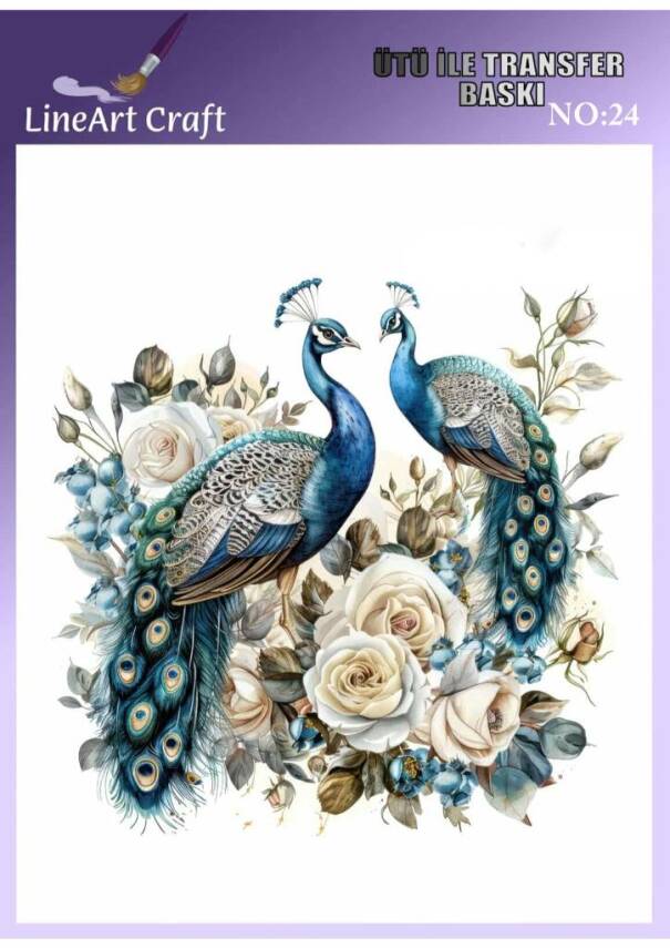 Tavus Kuşu Desenli Kumaş Transfer Kağıdı LNT-K024 (20x20 cm) - 1