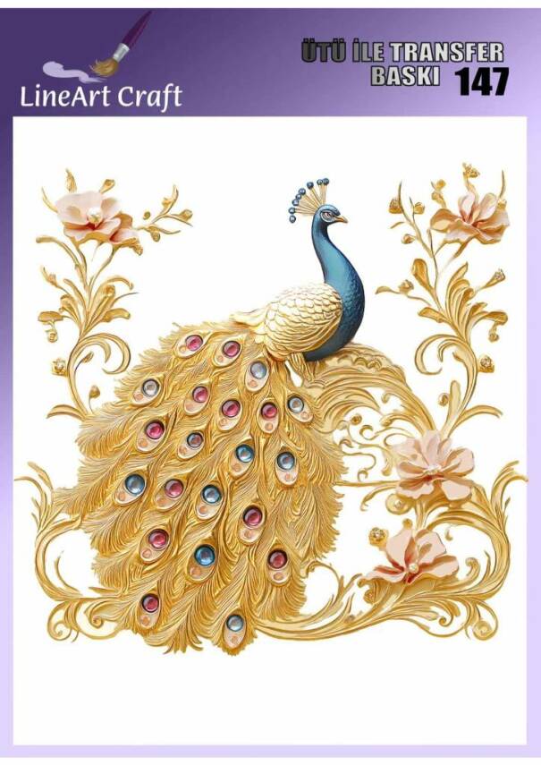 Tavus Kuşu Desenli Kumaş Transfer Kağıdı LNT-K147 (20x20 cm) - 1